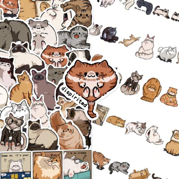 50Pcs Kawaii Cartoon Cat Stickers, Funny Different Breeds Kitten Graffiti Vinyl Waterproof Stickers, Decorative DIY Decals For Water Bottle, Laptop, Phone Case, Scrapbook, Luggage