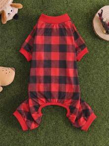 Simple & Comfortable Polyester Four-Legged Pet Outfit, Pajamas And Loungewear, Suitable For Pets And Small Cats & Dogs, Happy Puppy Clothes, All-Season Home Wear (Not Suitable For Large Dogs) - Red - View 1