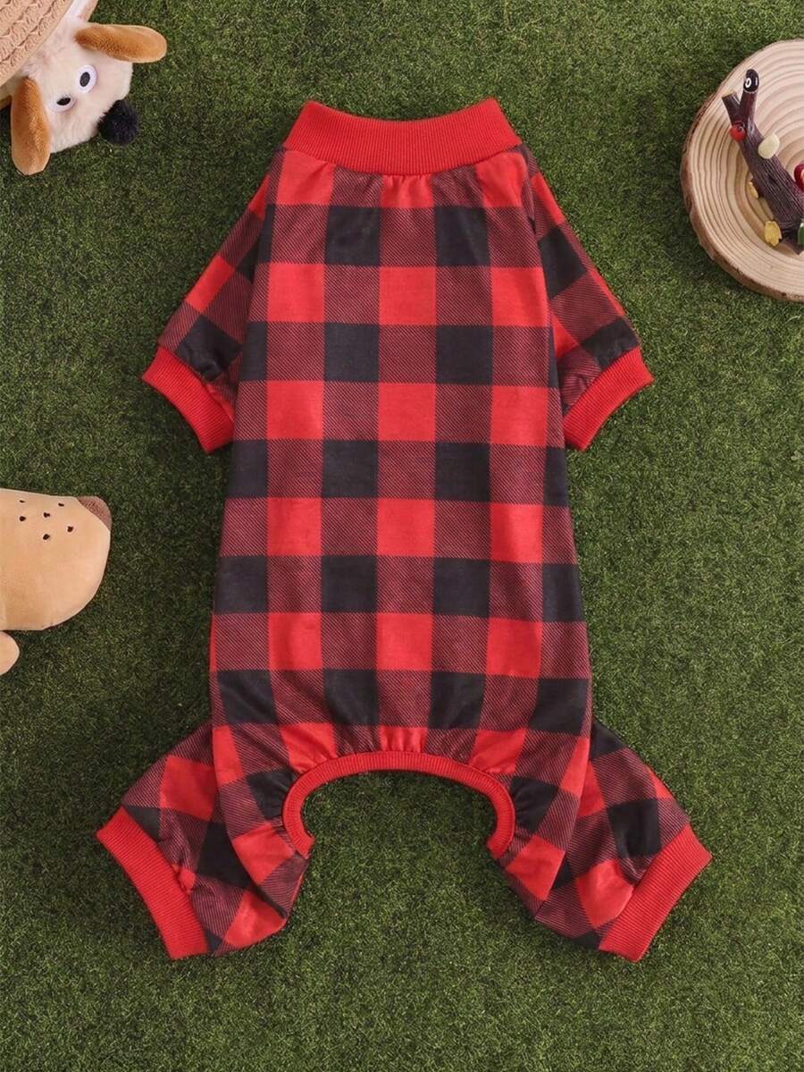 Simple & Comfortable Polyester Four-Legged Pet Outfit, Pajamas And Loungewear, Suitable For Pets And Small Cats & Dogs, Happy Puppy Clothes, All-Season Home Wear (Not Suitable For Large Dogs) - Red - View 1