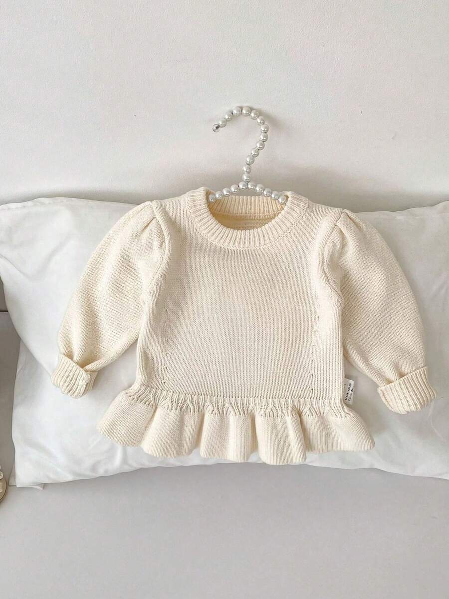 New Autumn/Winter Children's Clothing, Ruffle Knit Top, Cute Girls' Long Sleeve Sweater, Versatile Pullover - Apricot - View 1
