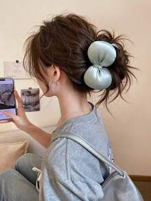 1pc Puffy Satin Bow Scrunchie Set, Red Brown Black Solid Color Hair Bands, Ladies Elegant Ponytail Hair Accessories - Multicolor - View 5
