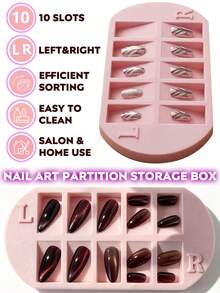 1pc 10 Slots Press On Nail Storage Tray, Left & Right Marked False Nail Sorting Holder, Nail Art Partition Display Tray, Manicure Organizer For Home Nail Salon DIY - Multicolor - View 1