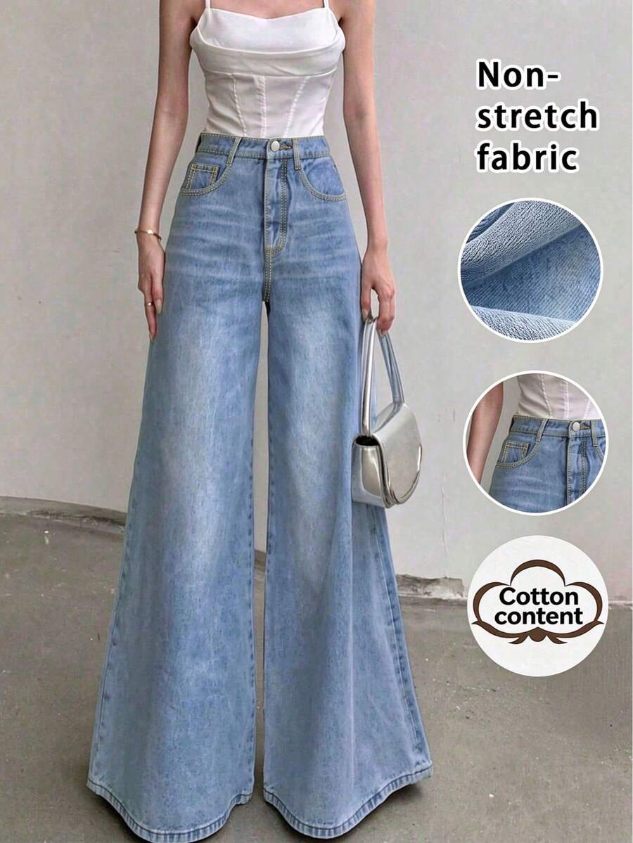 Women's Casual Washed Loose Wide-Leg Jeans Spring Fall