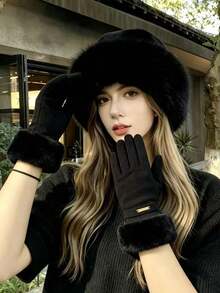 3pcs Women's Winter Faux Fur Hat, Scarf, Gloves Set, Windproof & Warm Bucket Hat, Suitable For Outdoor Use, Christmas, Autumn/Winter Gift - Multicolor - View 24