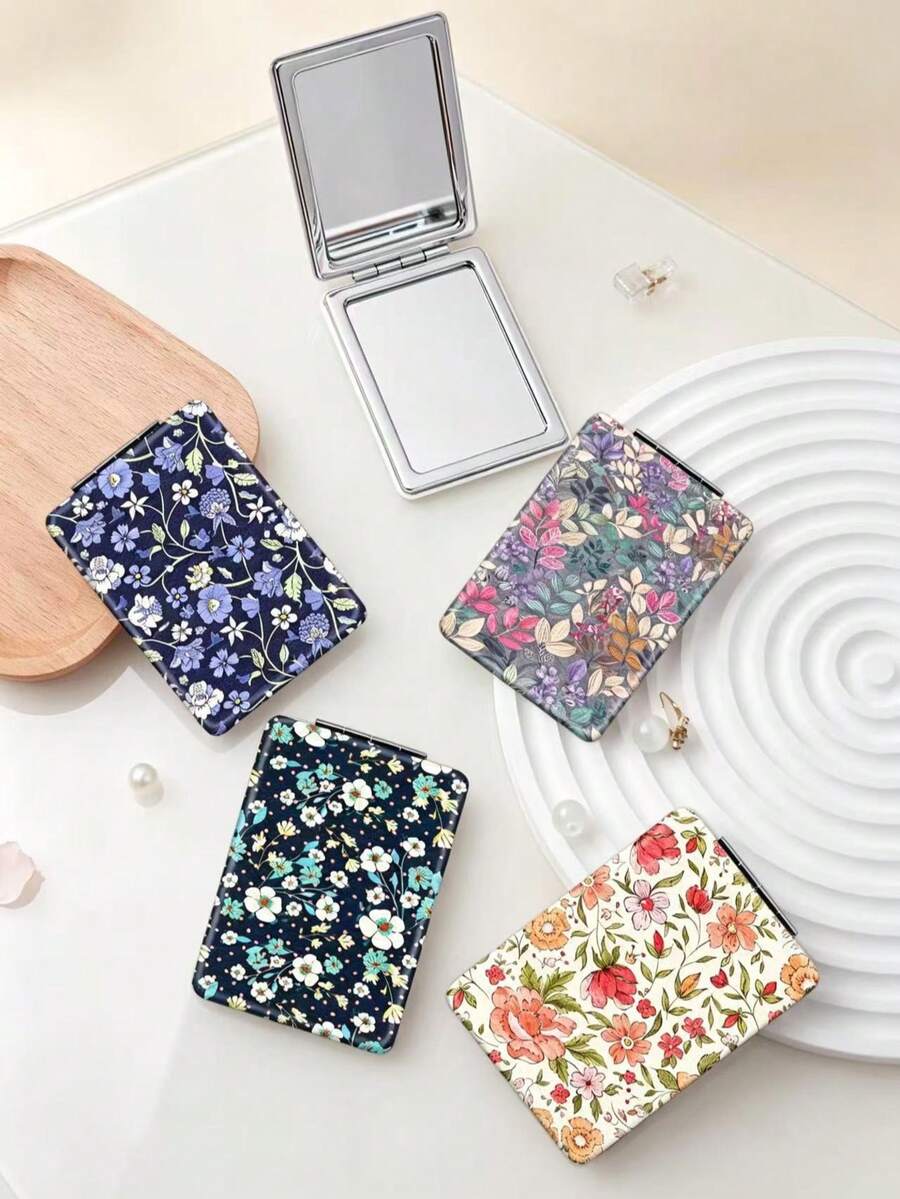 1PC British Country Style Portable Vanity Mirror, Foldable Lightweight Ultra-Thin Convenient Hand Mirror, Durable PU Leather, Suitable For Multiple Occasions And All People, Foldable Rectangular Mirror, Pocket Mirror, Fresh Floral Pattern Design, Exquisite Delicate Structure, Durable Reliable Drop-Resistant, Easy To Carry, Handheld Makeup Mirror, 180° Flip Cover, Multi-Function Mini Mirror, Compact Mirror, Mirrors, Daily, Holiday, Birthday, Valentine's Day - Multicolor - View 1