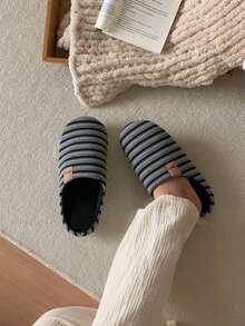 XIXITIAO Striped Unisex Comfort Slippers, Minimalist Lightweight All Season Indoor Slippers For Men & Women - Black - View 8