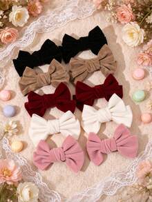 10Pcs Mixed Colors Velvet Hair Bows For Girls Soft Sweet Cute Alligator Clips Fall Winter Party Gift Daily Casual Hair Clips Kids Hair Accessories - Multicolor - View 1