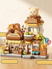 560+ Pcs Fluffy Hamster Sakura House/Panda Coffee Bookstore/Mini Bear Bakery/Rabbit Flower Shop Building Block Toy Set, Adorable Street Scene Architecture Model, Adult Building Block Set For Office/Home Decor, New Year/Christmas/Birthday/Party Gift - Multicolor - View 7