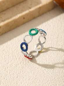 MODIAN 925 Sterling Silver Colorful Enamel Circle Ring Multi Color Hollow Stackable Finger Rings For Women Daily Jewelry Gift - Silver - View 8