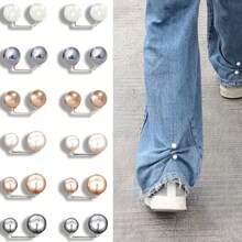 3/6/12/15Pcs Faux Pearl Waist Buckle, Jeans Waist Adjuster, Skirt/Clothing Waist Buckle, Collar Anti-Exposure Button - Multicolor - View 3