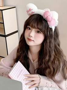 Pink Bow Plush Headband - Cute & Comfortable Hair Accessory For Girls, Suitable For Washing Face And Autumn/Winter Styling - Multicolor - View 10