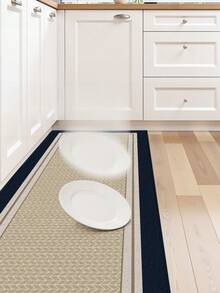 DAJIANG 1pc Minimalist Cream Geometric Line Long Kitchen Runner Rug, Suitable For Bathroom, Kitchen, Bedroom, Living Room, Bedside, Machine Washable, Easy To Clean, Pet-Friendly Decorative Entryway Mat - Warm Linen Style - View 9