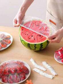 500/200/100/50/10pcs Plastic Food Wrap, Elastic And Self-Sealing Design, Suitable For Covering Bowls And Plates To Keep Food Fresh, Household Use, Reusable - Multicolor - View 2