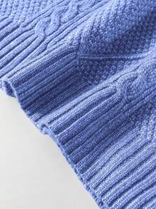 Acelitt Autumn/Winter Women's Solid Color Knitted Textured Pattern Dropped Shoulder Oversized Sweater Dress, Can Order One Size Smaller - Blue - View 11