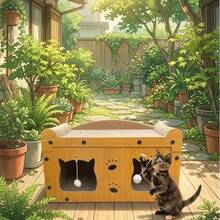 Cute Cat Villa Cat Bed Cat Scratcher Corrugated Cardboard Cat Bed No Shedding - one-size - View 4