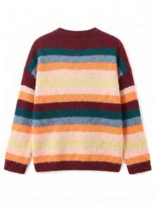 Just Masa Women's Fall Casual Multi-Striped Colorblock Sweater Pullover,Loose Long Sleeve Round Neck Rib-Knit Top,For Daily Wear,Going Out,Halloween - Colorful Stripes - View 4
