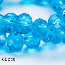 珠飾手工DIY用扁圓玻璃珠 8mm/6mm/4mm (60/80/115顆) 可重複使用散珠，亮藍綠色手工配件 - 湖藍 - 查看 10