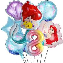 Disney Mermaid Theme Foil Balloon Set, Pink Number Decorative Foil Balloon Set, 1st Birthday Party Tabletop Balloon Decoration Accessories - View 11