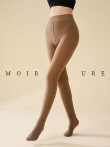 MOIRÉALLURE 1Pair SHEER EFFECT FLEECE-LINED TIGHTS For Daily Life - Brown - View 5