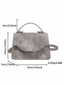 Vintage Flap Handbag, Minimalist Handle Small Square Bag, Women's Detachable Shoulder Strap Crossbody Shoulder Bag - Grey - View 2