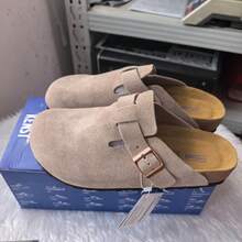 Boston Slippers Cork Footbed Sandals For Women Suede Slip On Mules With Buckle Comfortable Arch Support Walking Shoes - Dark Grey - View 12