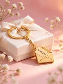 1pc Stainless Steel Envelope Shaped Keychain, Customizable Text, Hidden Message Design, Metal Texture Key Pendant. Couple, Family, Friends Commemorative Gift, Suitable For Birthday, Valentine's Day, Christmas, 3 Colors Available, Matches Bags And Keys, Simple Versatile Personalized Accessory - Multicolor - View 6