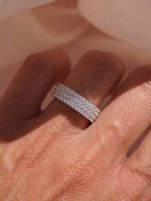 1pc Minimalist Triple Row Diamond Ring, Fashion Bridal Princess Ring, Women's Hand Jewelry, Exquisite Jewelry Gift - Silver - View 5