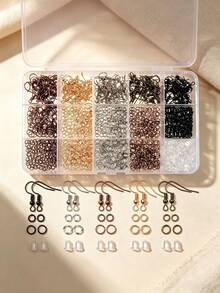1 Box 100pcs Mixed Color Hypoallergenic Earring Hooks, 1000pcs Open Jump Rings, 200pcs Earring Backs Jewelry Making Set - 15-compartment Ear Hook Accessory Set - View 8