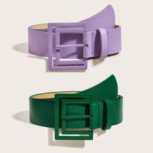 2pcs Women's Hollow Spray Paint Square Buckle PU Pants Dress Fashion Belt Suitable For Daily Use - Multicolor - View 4