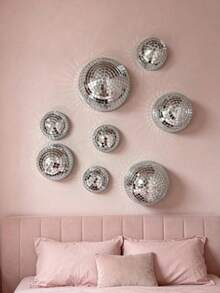 12pcs Disco Ball Wall Decor Hanging Ornaments, Self-Adhesive, Mixed Size Mirror Silver Hemisphere Set, Home Interior Decoration, Party Decor And Photo Props - Multiple Styles - View 15