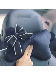 Black And White Contrast Bow Car Headrest Pillow, Plush Neck Support Cushion, Car Seat Headrest Pillow, Women's Comfortable Interior Decor - Bow - View 3
