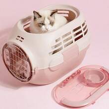 Cat And Small Pet Carrier Box With Carry Handle And Double Doors, For Car Journeys, Outings And Camping, Two Colours - Pink - View 4