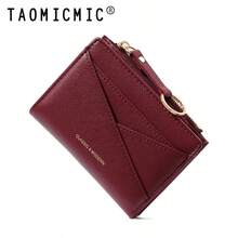 Dompet Lipat Pendek Portabel Wanita, Banyak Slot Kartu, Kantong Koin dengan Resleting, Gantungan Kunci, Desain Minimalis - MultiWarna - View 11