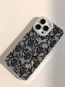1件淺色浪漫蕾絲花卉圖案手機殼 銀色透明加厚保護殼 相容 iPhone 11/12/13/14/15/16 Pro Max - 彩色 - 查看 4
