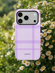 GIIPPA 1pc Light Purple Asymmetrical Grid Pattern Design, Phone 17 Pro Max Phone Case, Compatible With Phone 16 Pro Max, 15 Pro Max, 14 Pro Max, Korean Style High-End Fashion Fun Phone Case, Suitable For 11/12/13/14/15/16 Pro Max Plus, Elegant Design For Men And Women, Perfect Gift For Girlfriend On Christmas, Valentine's Day, Easter, Wedding Season And Birthday! - Mauve Purple - View 9