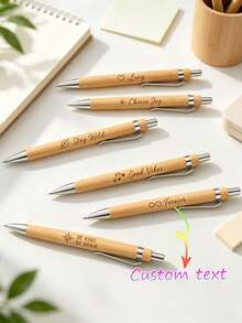 1/5/10/50pcs Customized Text/Logo Bamboo Ballpoint Pen For Wedding Favors, Office, Back To School, Graduation Gift, , Personalized Gift, Business Gift, Engraved - Brown - View 1