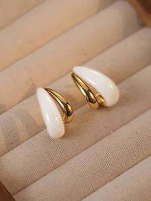 1 Pair French Vintage Oil Drop Geometric Stud Earrings Suitable For Women's Daily And Party Wear - White - View 3