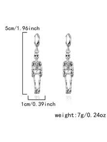 2pcs Halloween Skeleton/Bone Design Earrings, Suitable For Holiday Wear - Silver - View 8