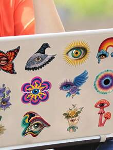 50pcs Pupil Aesthetic Stickers, Transparent Waterproof PET Material, Suitable For Scrapbooking, Diary, Laptop, Car Sticker, Skateboard, Water Bottle, Computer, Phone, Greeting Card, Photo Album, Furniture - Multicolor - View 7