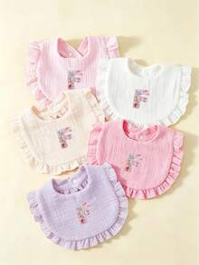5pcs Floral Pattern 26 Alphabet Baby Ruffle Bibs, Drool Bibs, Princess Pastoral Floral Bibs, Girls Gift - Multicolor - View 11