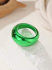 Y2K Style Green Colorblock Ring Set, Personalized Glitter Heart & Square Wide Band Stackable Rings - Multicolor - View 7