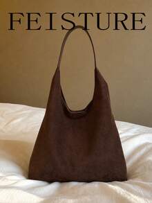 FEISTURE 1pc Solid Color Women's Large Capacity Suede Material Mother-Daughter Shoulder Bag, Fashionable Underarm Bag, Suitable For Girls, Women, College Students, New Professionals And White-Collar Workers, Perfect For Work, Business, Commuting, School - Coffee - View 5