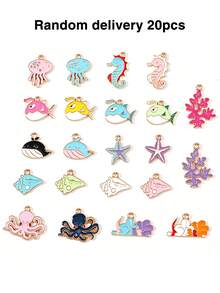 10/20/100pcs Ocean Creature Seahorse Octopus Charm Accessories DIY Alloy Pendant Cross-Border Hot-Selling Phone Chain Keychain Pendant - Random 20pcs - View 7