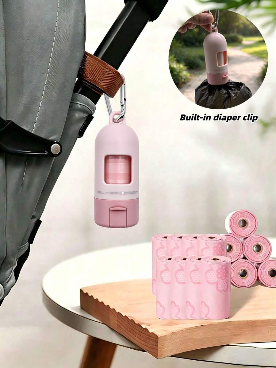 PP Capsule Dispenser/1 Storage Box + 15pcs Trash Bags/Portable Stroller Waste Bag Dispenser Storage Box Made Of Thickened, Scented Printed Plastic Bags, Suitable For Outdoor Travel, Strollers, Cars And Home Use. Also Applicable For Pets. - Multicolor - View 1