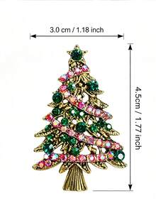 QIHOO 1pc Vintage Christmas Tree Brooch, Multi-Functional Pin For Clothing And Bags, Neutral Accessory, Ideal For Christmas Parties And Holiday Outings - Multicolor - View 6