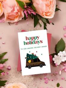 1pc Thank You Greeting Card For Delivery Driver, Postal Courier – Delivery Van Flat Illustration, Christmas Appreciation, Thickened, With Envelope - A - View 4