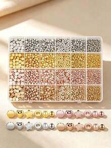 1 Box Approx. 2160pcs Gold Spacer Beads Set, DIY Jewelry Making Multi-Style Bracelet Beads (Gold, Silver, Rose Gold, KC Gold) - 24-slot CCB Multi-size Set - View 7