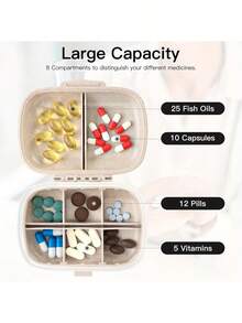 1pc Portable 8-Compartment Cute Pill Storage Box, Shiny Rhinestone Pill Box, Outdoor Travel Portable Pill Box, Pill Dispenser Storage Box, Can Hold Vitamins, Fish Oil - Multi-color - View 7