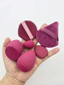 50pcs All-In-One Makeup Tool Set, Randomly Sent Soft Makeup Sponges, Mini Sponges, Triangle Powder Puffs, Cushion And Mini Cushion Powder Puffs, Suitable For Foundation, Concealer, Loose Powder And Setting Makeup, Dual-Use Dry And Wet Makeup Application Tools, Women's Daily Makeup Accessories - Hot Pink - View 3