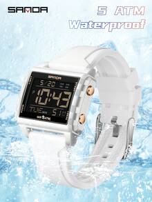 New Arrival Top Brand Luxury Fashion Casual Stylish Electronic Watch Square Dial Sports Multi Functional Waterproof LED Digital Wristwatch SANDA 6275 - White Rose Golden - View 4